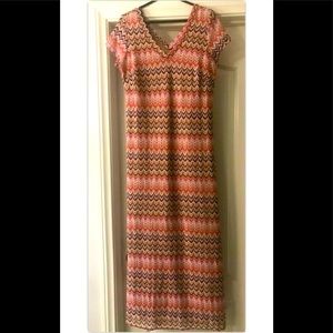FRESH OF LA  ORANGE AND PINK CHEVRON DESIGN LONG DRESS SIZE XL PRE-OWNED